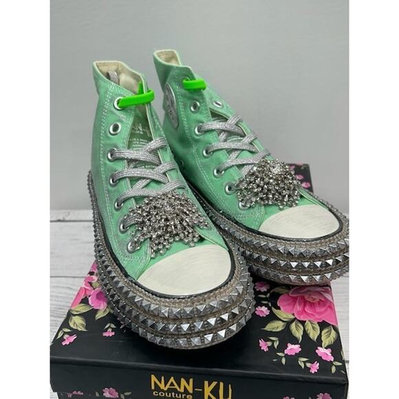Nan-Ku X Free People Womens Cruise Studded Hi Top Sneakers Spring Mint Size 37 - Picture 1 of 5